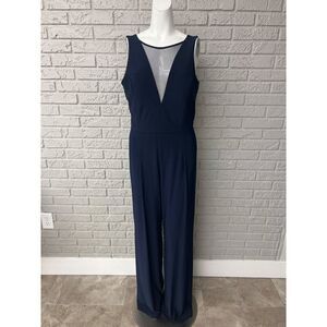 Nightway Navy Women Illusion-V Wide Leg Jumpsuit Size 10